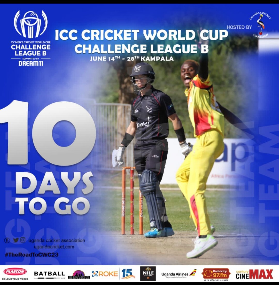 Ebya fortnight bya too much English ebya dozen biwanvu Kati we are saying it's 5+5=10days away tukikube 🏏 @CricketUganda @roketelkomug @PlasconUganda @Ugandairlines1
 #TheRoadToCWC23