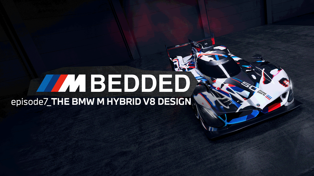 BMWMotorsport's tweet photo. The reveal of the BMW M Hybrid V8 design now! ☝️🏼

Watch the Mbedded premiere: https://t.co/IXO3SwTnHH 📽️

#50JahreBMWM #WeAreM #IMSA https://t.co/1P3W1YM760