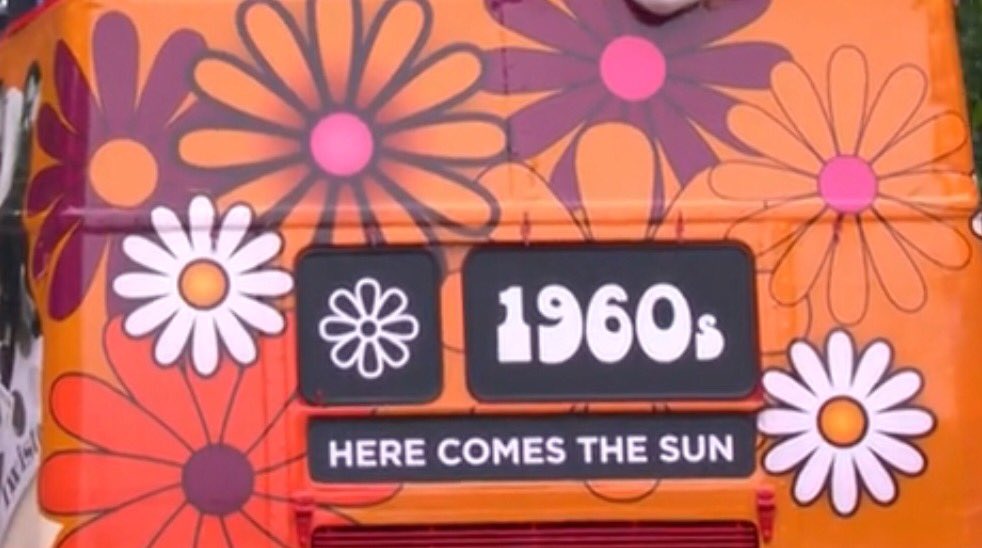JerseygalUK's tweet photo. Watched #PlatinumPageant on BBC iPlayer just now. Spectacular! Especially the second half, full of colour, dancing and music. I loved the 60’s bus - here are a few screen shots. A silly walk made it onto the side of the bus. 😄 https://t.co/LfShdP5j8p