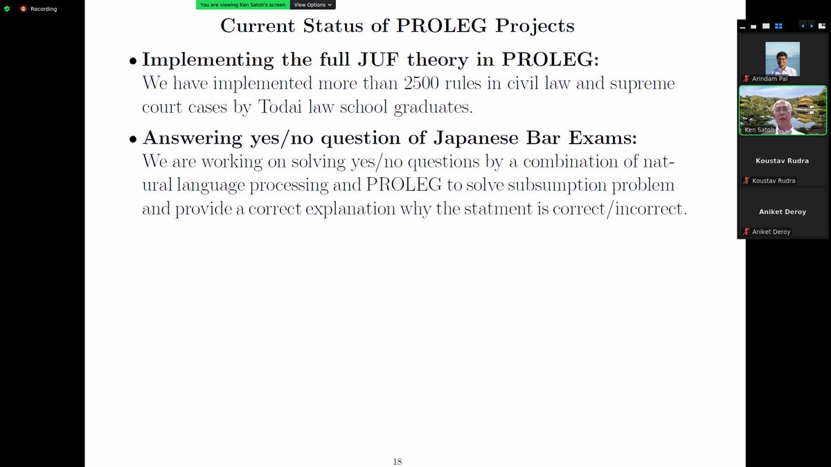SymposiumAILaw's tweet photo. Thanks, Ken Satoh a wonderful and insightful talk. And give the current status of the PROLEG projects. We hope you will be able to join us again next year.
#LegalAI #XAI #SAIL22 https://t.co/KBA5NO67PZ