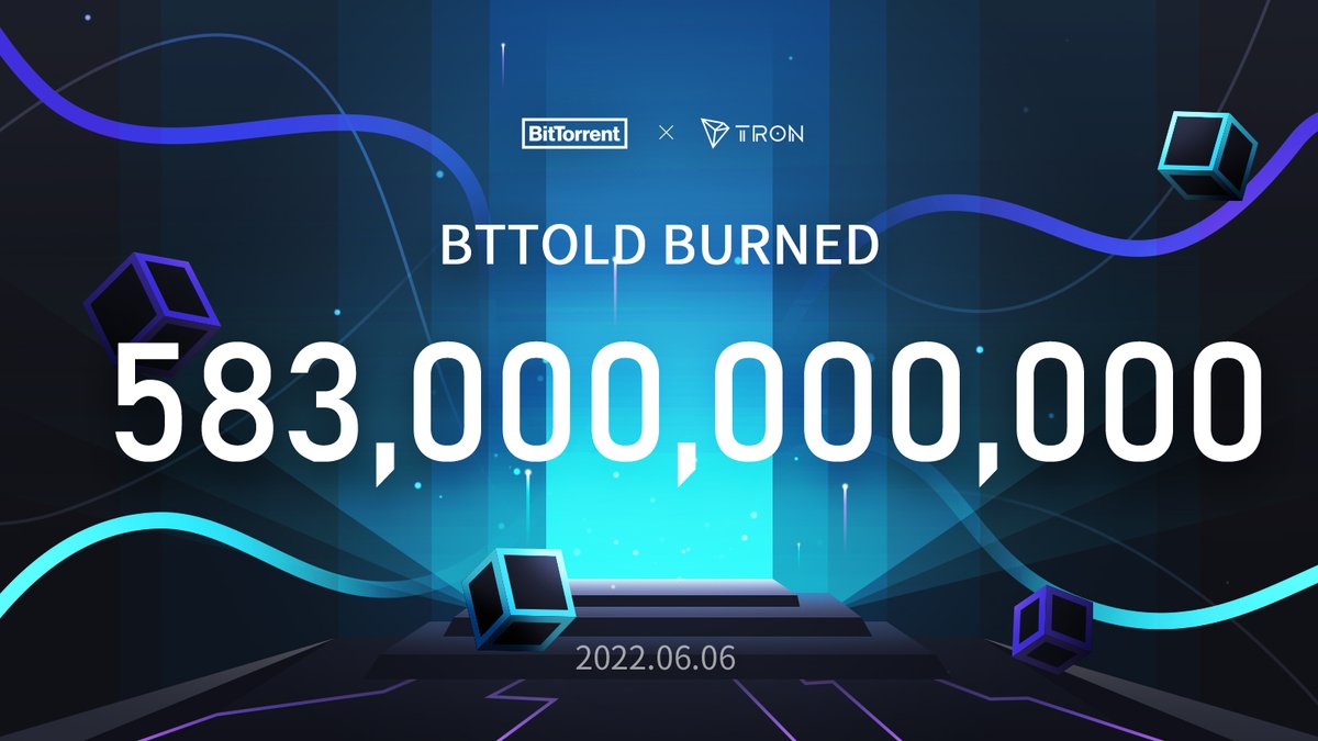 BitTorrent's tweet photo. 🔥58.9% of 990 Billion #BTTOLD now burned!
 
💠With #BitTorrentChain and the #BTT redenomination plan launched, the community participated in the #BTT redenomination plan and swap(burned) 583,679,169,829 #BTTOLD into the new $BTT.
 
How to Swap #BTTOLD: https://t.co/uU3kHOfhV6 https://t.co/UtehUPFwGY