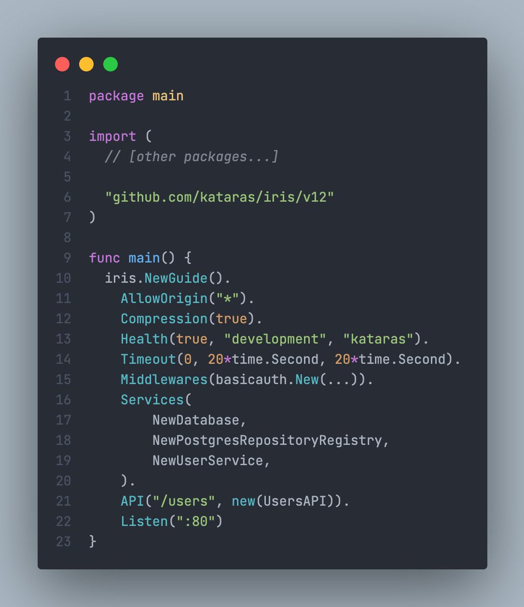 iris_framework's tweet image. What&apos;s up Gophers!

The new Iris &quot;Guide&quot; feature lets you build a well-designed API in minutes. Leave yourself free of details and focus on your own coding piece.

#golang #iris_framework #gophercon #programming