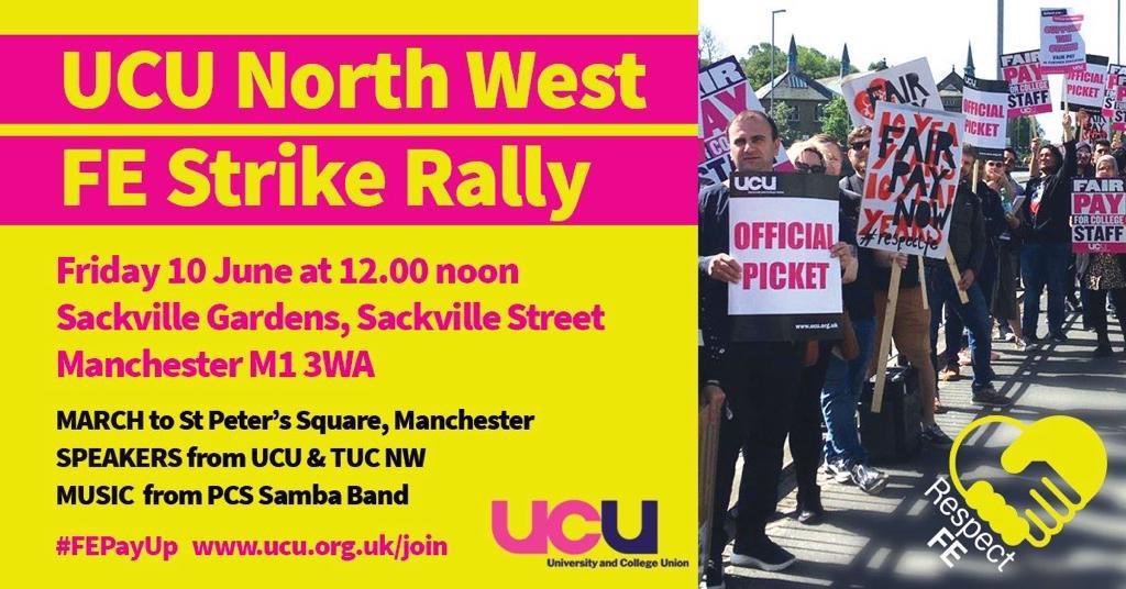 Please come and support @ucu members in the North West - share & retweet @nw_ucu @NWStudentStrike @MMUs4s @McrMomentum @PplsAssemblyMcr @SEAGtrMcr @TUCManchester @TUCNorthWest @UM_UCU @ucusalford @rncm_ucu @LJMUCU @BeOurHope @ULivUCU2 @UcuBolton #OneOfUsAllOfUs #FE