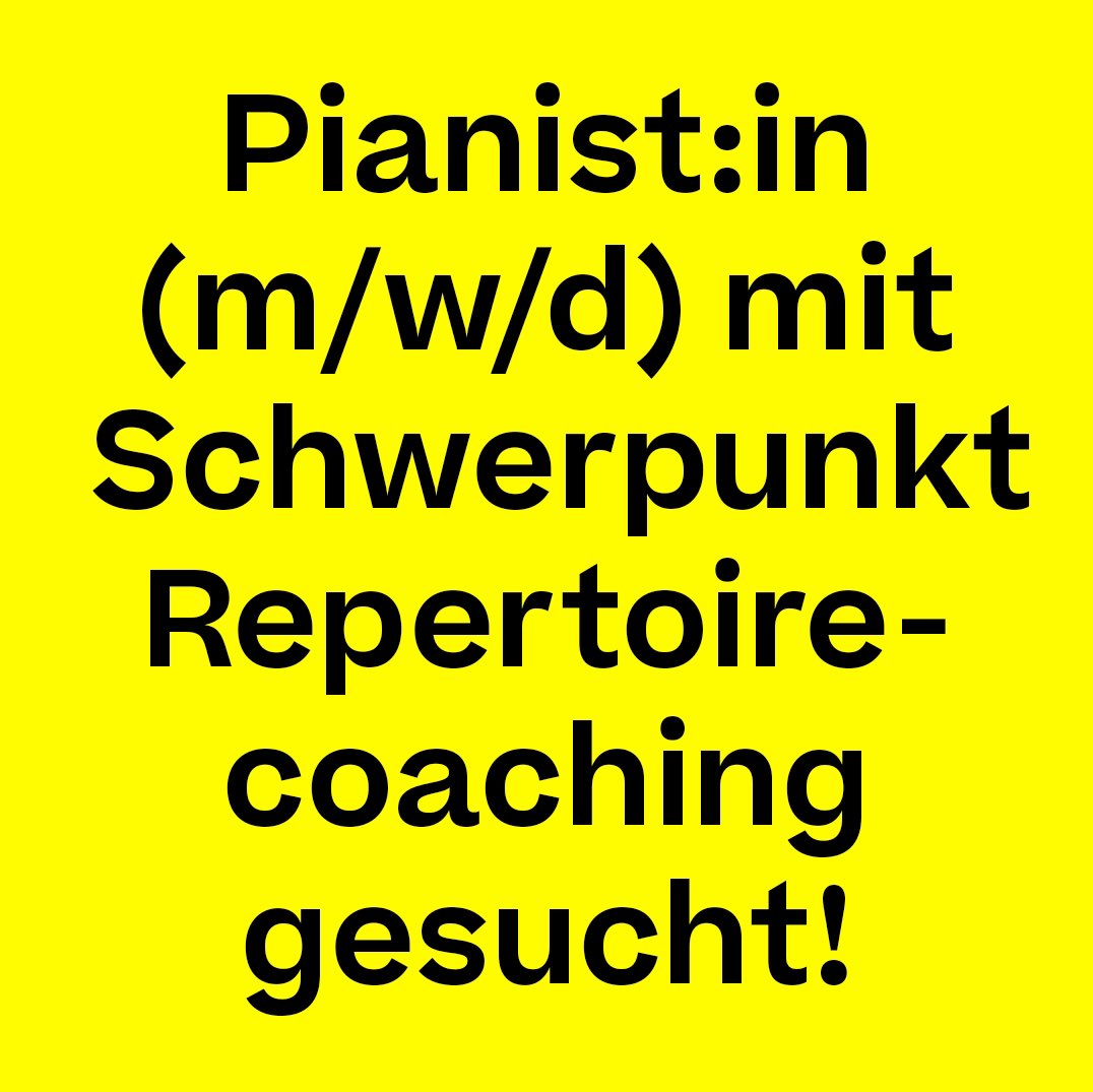 Wir suchen ab 01.10.2022 eine:n Pianisten:in (m/w/d) mit Schwerpunkt Repertoirecoaching Oper im Master-Studiengang Musiktheater/Operngesang in Teilzeit mit einem Zeitanteil von 50%. Das Arbeitsverhältnis richtet sich nach NV Bühne/Solo. Weitere Infos: theaterakademie.de/jobs