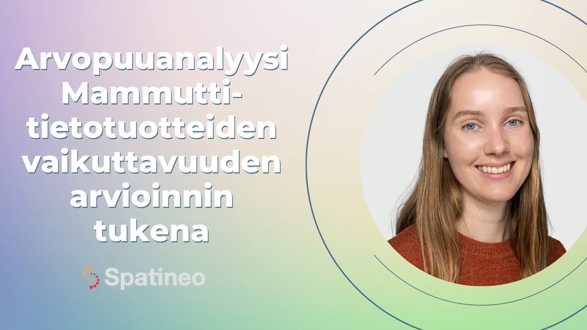 Huomenna kuullaan Arvopuuanalyysistä Mammutti-tietotuotteiden vaikuttavuuden arvioinnin tukena kello 10.00 💎 Spatineon Isabel Donner esittelee asiaa ja kertoo vaikuttavuuden analysoimisesta - Tervetuloa mukaan!
bit.ly/mammuttitietoi…