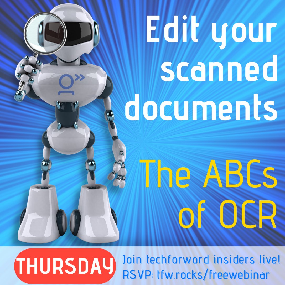 Received a written text to translate but it’s not editable?
 
OCR to the rescue! 🤓
 
In this FREE webinar, learn to:
 
✅ Run OCR using apps and online tools
✅ Pick the right #OCR tool for each language
✅ Maintain formatting
 
tfw.rocks/freewebinar 👈
 
#xl8 #1nt