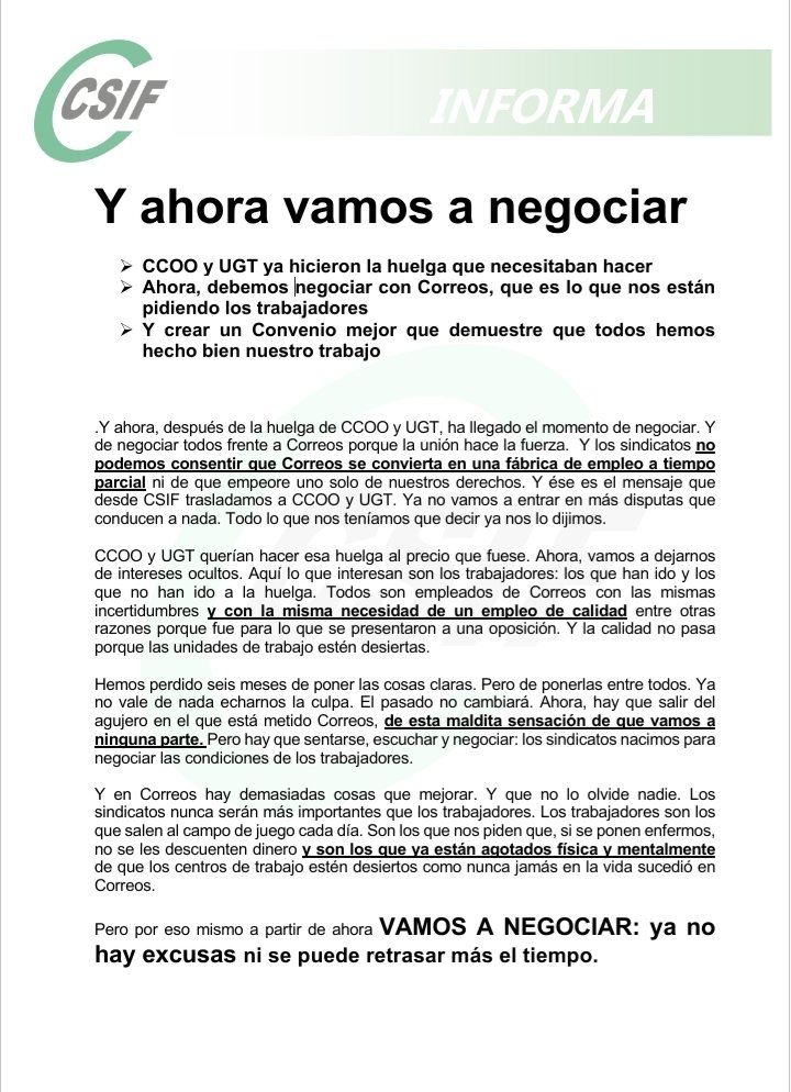 🔊 CSIF insta a <a href="/CCOOCorreos/">CCOO Correos</a>
  y a <a href="/Correos/">Correos</a>UGT a recuperar en 
@Correos el tiempo perdido entre todos. Los sindicatos nunca son más importantes que los trabajadores. 

#CSIFsíTeDefiende