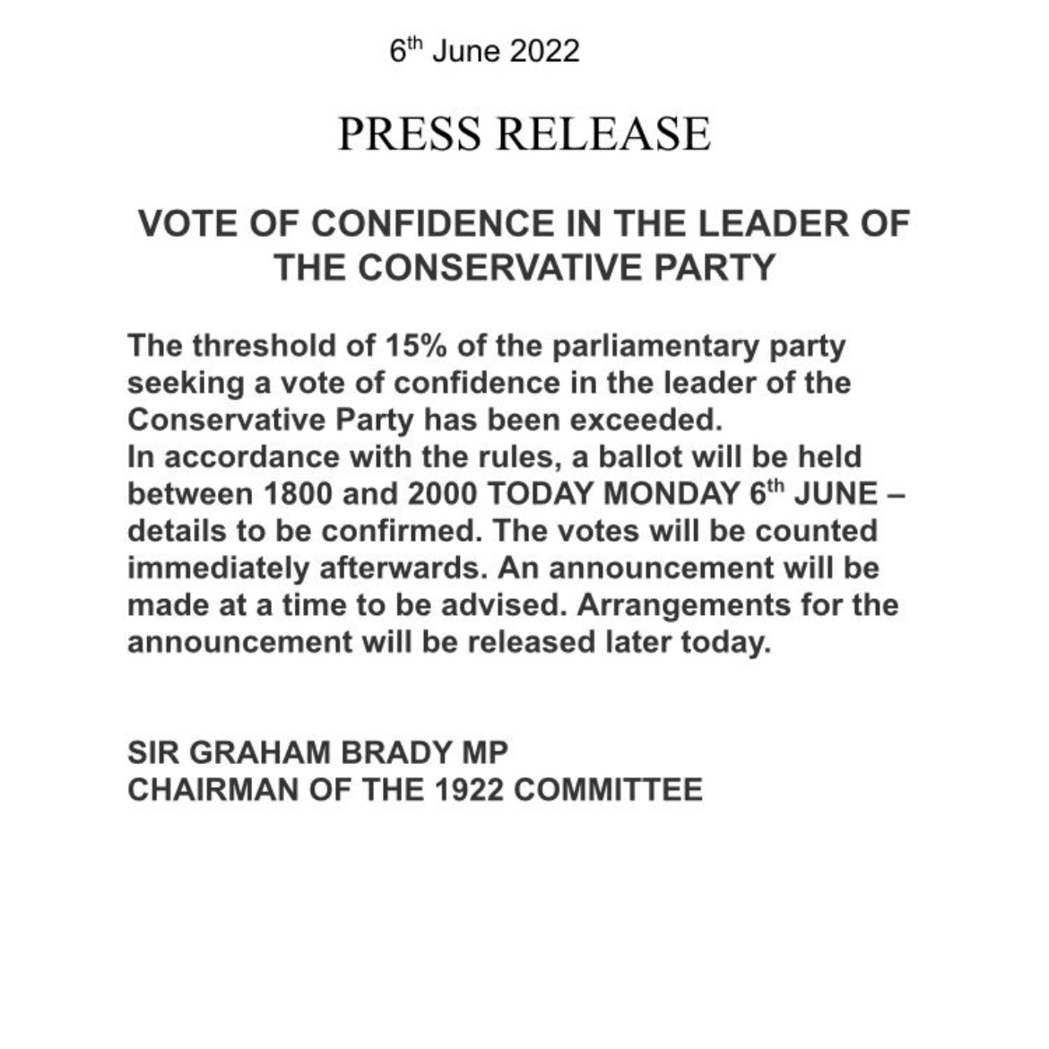lewis_goodall's tweet image. NEW: No confidence vote in Boris Johnson’s leadership among Conservative MPs to be held *today*.