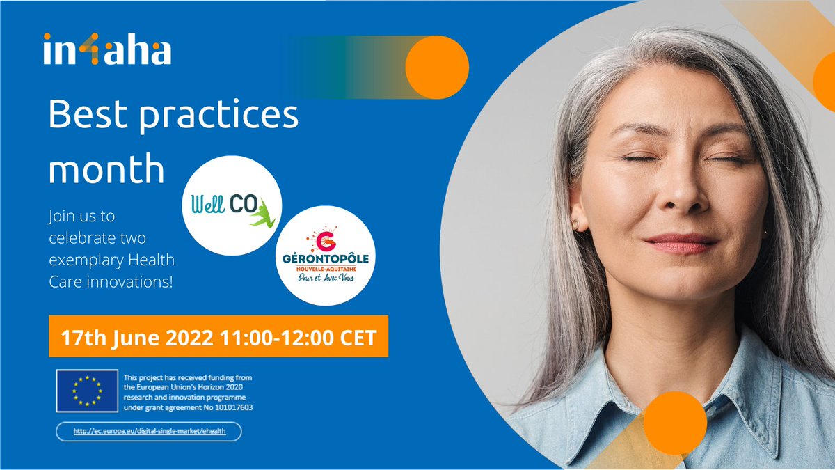 ConnectedHealt2's tweet photo. ✨Best Practices✨

To celebrate the last #IN4AHA best practice month, we will showcase two #bestpractices in #digitalhealth and social care on the 19th of June, 11:00-12:00 CET! 

Curious? Looking for inspiration?🤔

🚀Register here: https://t.co/K1q265CrnD

#ageingwell https://t.co/D1z2neyanw