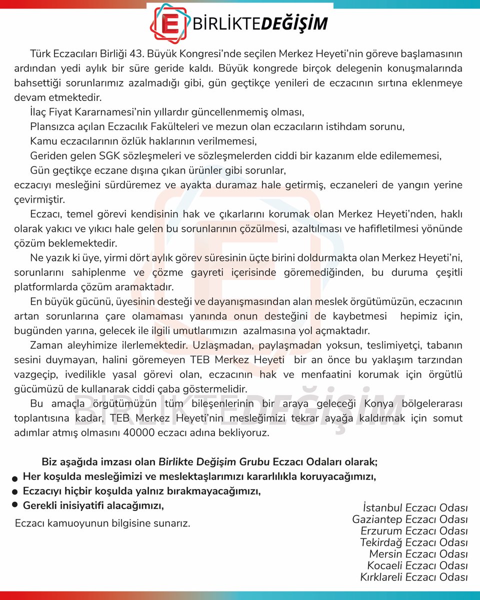 Eczacı kamuoyuna,
#birliktedegisim