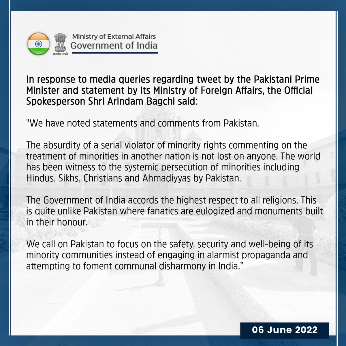 Our response to media queries regarding tweet by the Pakistani Prime Minister and statement by its Ministry of Foreign Affairs:
cutt.ly/PJURleW
