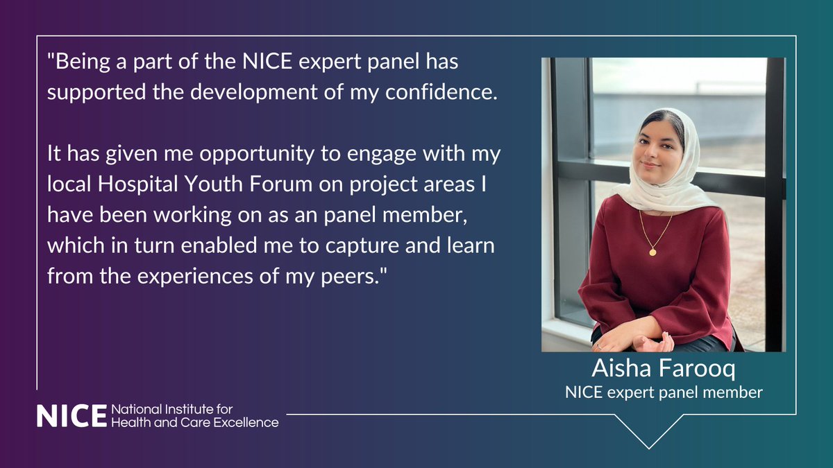 NICEGetInvolved's tweet photo. We love having @ItsAishahF as part of the #NICEExpertPanel!

She brings a wealth of expertise in improving NHS services for children and young people - we're so grateful to have you on board, but also that we can give you something back too. #VolunteersWeek #PowerOfYouth https://t.co/Tpb7lPVlhl