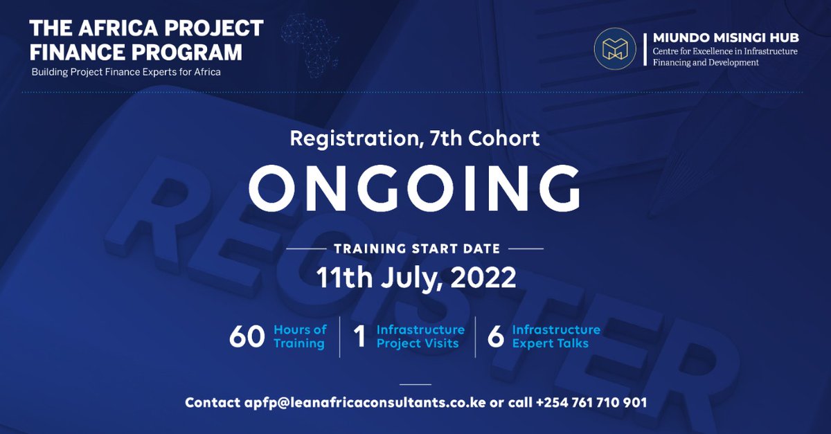 Here is another opportunity for you to enhance your practical understanding of infrastructure project finance and Public-Private Partnerships(PPPs). <a href="/KenGenKenya/">KenGenKenya</a> @KCBGroup @ke_pppofficial <a href="/ICPAK_Kenya/">ICPAK</a>  <a href="/KeEquityBank/">Equity Bank Kenya</a> <a href="/HYoungCoEALtd1/">H Young & Co (EA) Ltd</a> <a href="/MiundomsingiHub/">Miundo Misingi Hub</a> <a href="/gi_hub/">Global Infrastructure Hub</a> <a href="/IQSK_Official/">IQSK</a> <a href="/TheIEK/">The Institution of Engineers of Kenya</a>