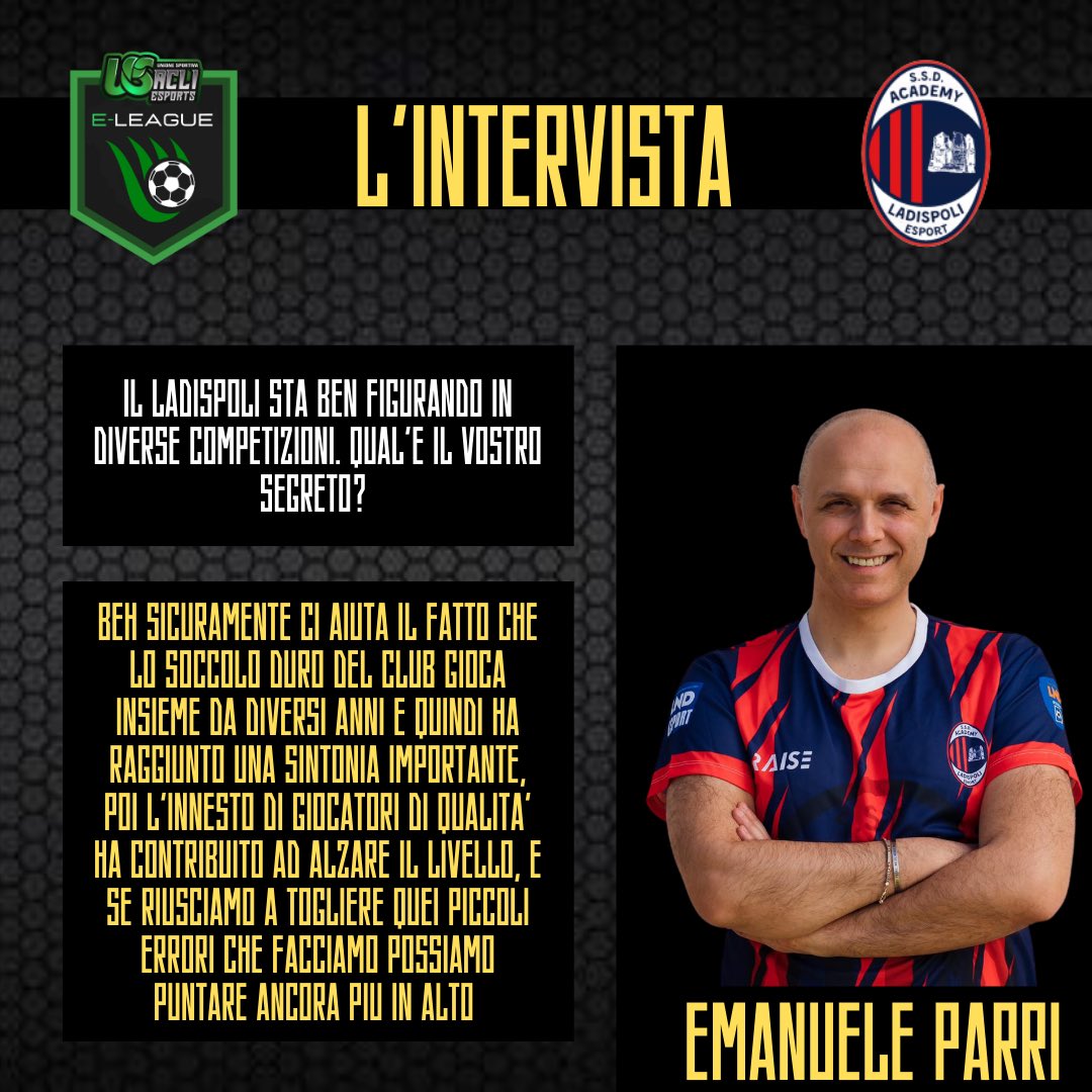 us_acli's tweet photo. Rubrica UsAcli “L’INTERVISTA” 

Intervista al capitano del Ladispoli, Emanuele Parri (Farmacista30) capolista nel girone A dopo due giornate. 

#usacli #esport #usaclieleague https://t.co/2XPq4eZKaK