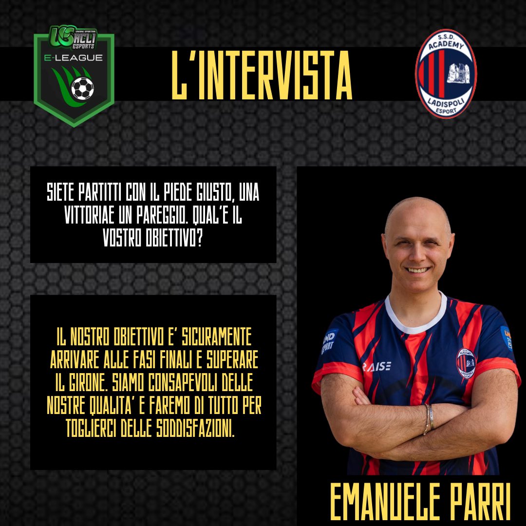 us_acli's tweet photo. Rubrica UsAcli “L’INTERVISTA” 

Intervista al capitano del Ladispoli, Emanuele Parri (Farmacista30) capolista nel girone A dopo due giornate. 

#usacli #esport #usaclieleague https://t.co/2XPq4eZKaK