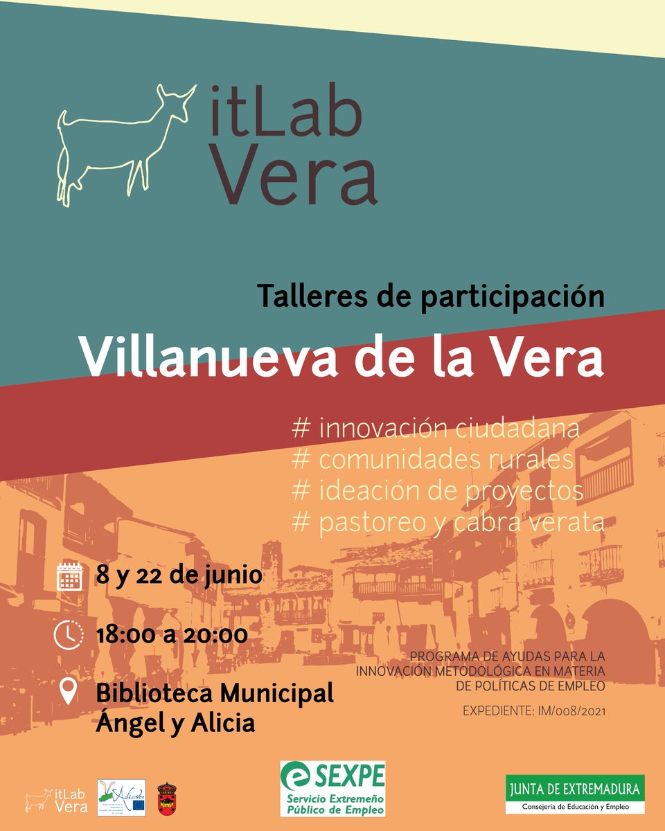 ADICOVER1's tweet photo. Esta semana nos vamos a Villanueva a seguir con los talleres de participación de itLabVera. Será en la Biblioteca Municipal Ángel y Alicia, este miércoles 8 de junio y el segundo el día 22, a las 18h. ¡Os esperamos! #itLabVera #LaVera https://t.co/pG9Yu5HZhh