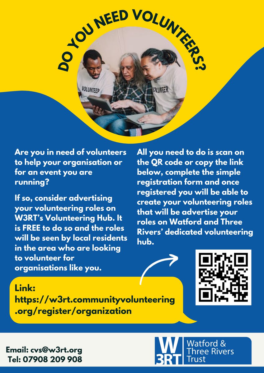 Golden Volunteer is our easy-to-use online platform supporting the VCFSE sector in #Watford and #ThreeRivers to help you recruit volunteers. If you would like to register an account for free, click the link below.
w3rt.communityvolunteering.org/register/organ…

#VolunteersWeek2022