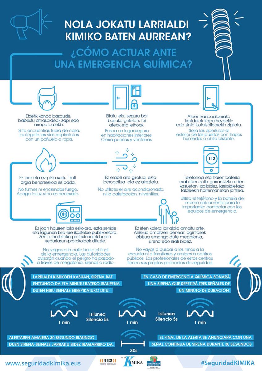 112_SOSDeiak's tweet photo. ‼️🚨 Goizean zehar, #LarrialdiKimikoa-gatik sirenak aktibatzeko ariketak egingo dira

‼️🚨 Durante la mañana, tenemos varios ejercicios de activación de sirenas por #EmergenciaQuímica

⏰  #Muskiz -10:00
⏰  #Santurtzi - 11:00
⏰  #PuntaLuzero - 11:30

#simulazio @seguridadkimika https://t.co/zRm77w1hzv