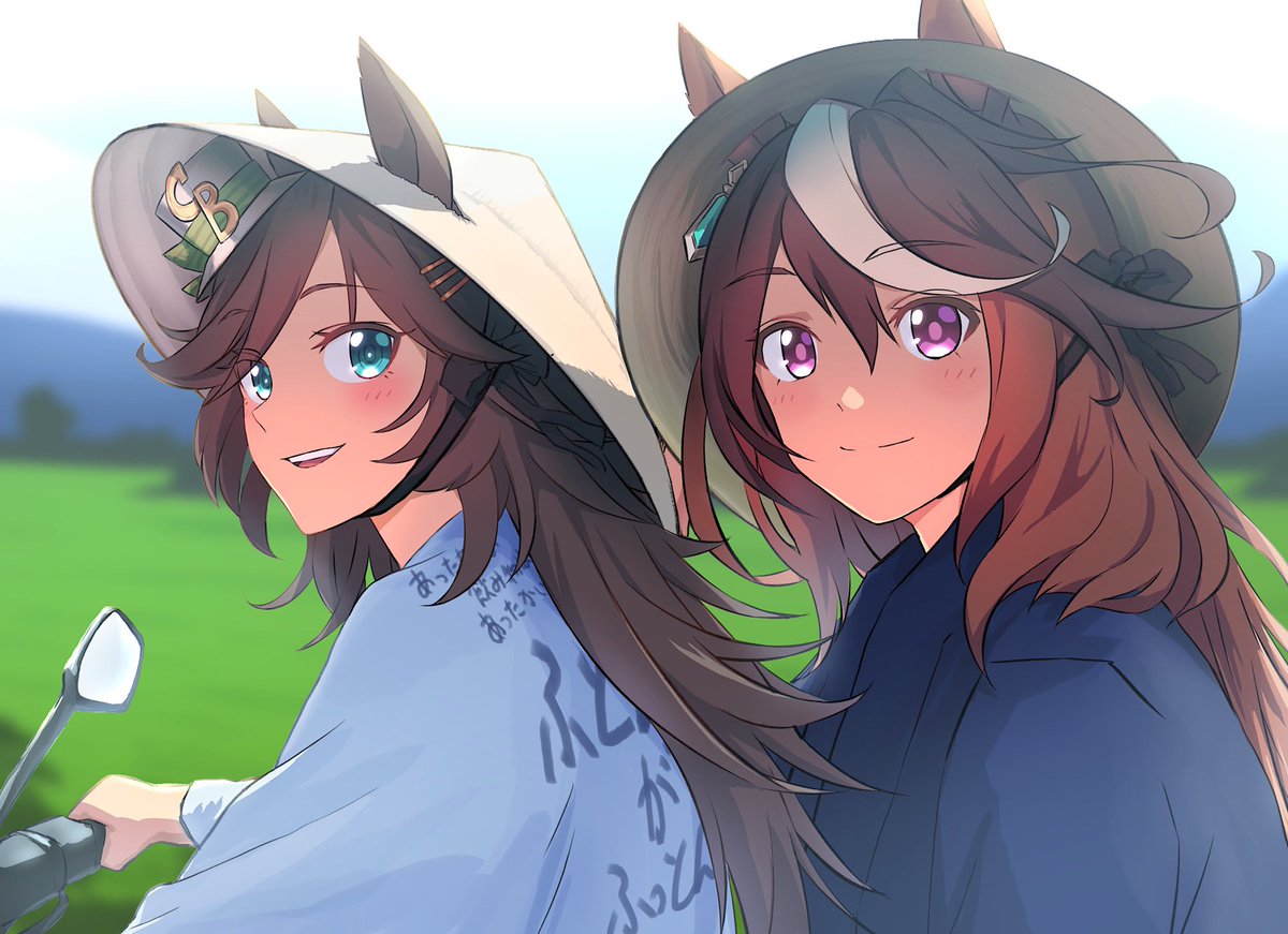 symboli rudolf (umamusume) multiple girls 2girls hat animal ears brown hair horse ears long hair  illustration images