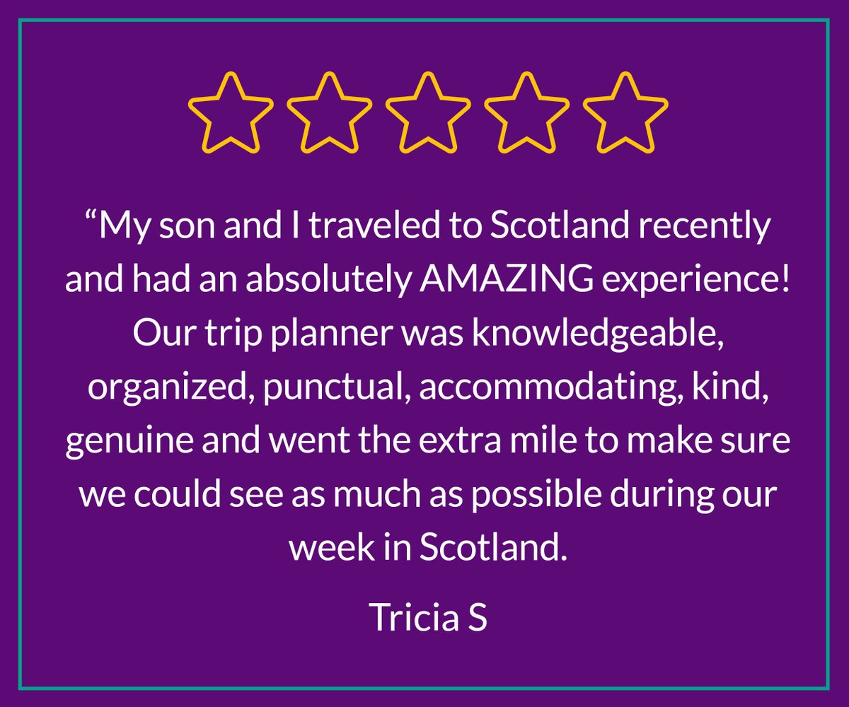 PurpleHeather17's tweet photo. Another great testimonial. ⭐ 🤩 

#purpleheatherscottishtours #testimonials #happyclients https://t.co/blvlcy3acE