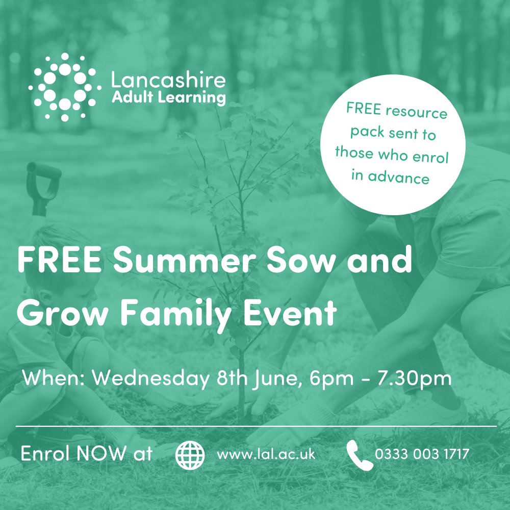 Want to get your little ones helping in the garden? 🌱🌻🌳🌼 There is still time to sign up for our FREE online Family Sow and Grow event on Wednesday 8th June. Free resource pack provided! Don’t miss out! Enrol Now ⬇️ lal.ac.uk/course/family-…