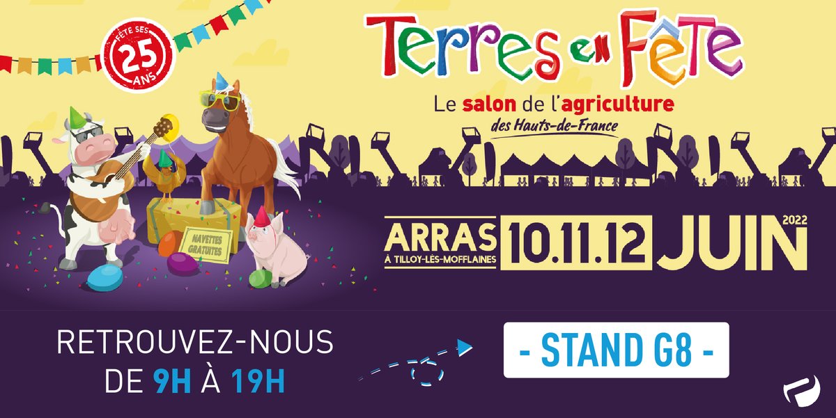 [SALON🌾]
📍 Retrouvez-nous les 10, 11 et 12 juin au Salon TERRES EN FÊTE à Arras de 9h à 19h stand G8.
Nous avons hâte de vous voir sur notre stand, n'hésitez pas à venir nombreux ! 😀

#salon #arras #PUM #agriculture #terresenfete
