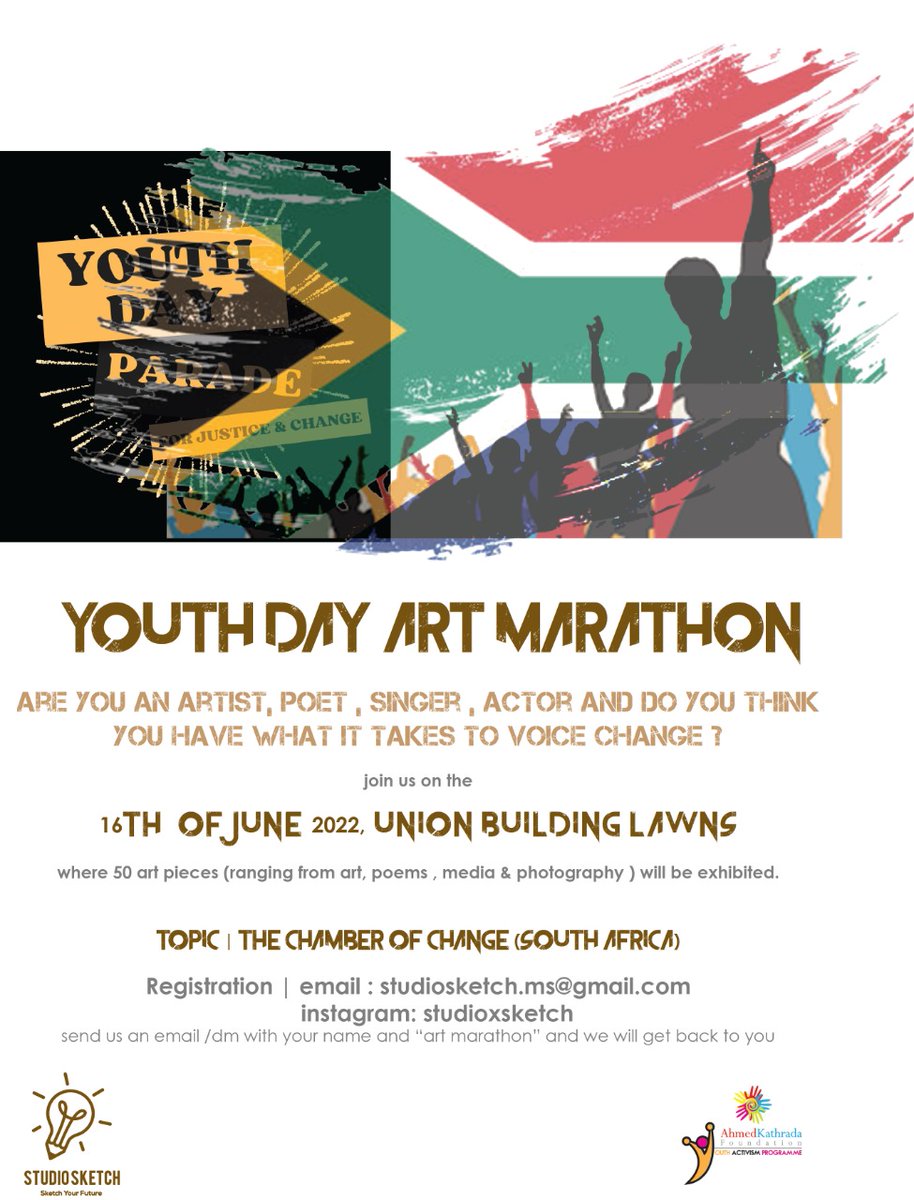 KathradaYouth's tweet photo. We are curating a series of artworks on the theme of Justice for the #YouthDayParade. If you are interested in submitting artwork for the exhibition email studiosketch.ms@gmail.com

Join us in showcasing the dynamism, innovation &amp; creativity of our youth ✊
#YouthParade https://t.co/35SCUrUgvu