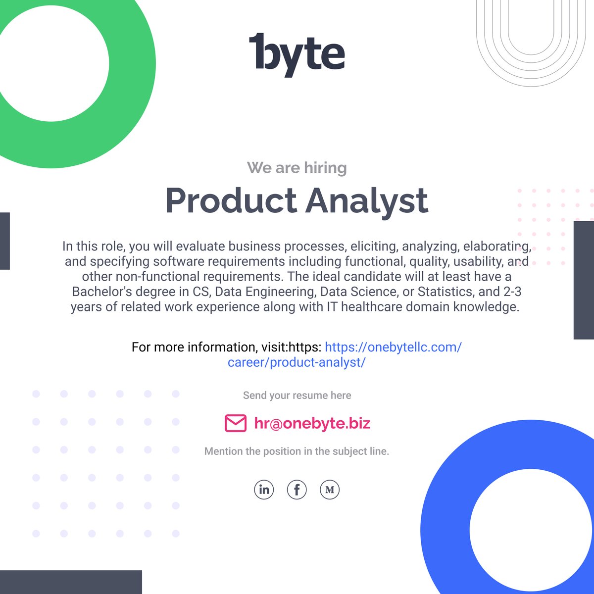 We're looking to grow our team, and YOU are who we need! Apply now on our website.

onebytellc.com/career/product…

#recruitment #hiring #jobs #jobsearch #network #product #productanalyst #engineering #excitingopportunity #onebyte