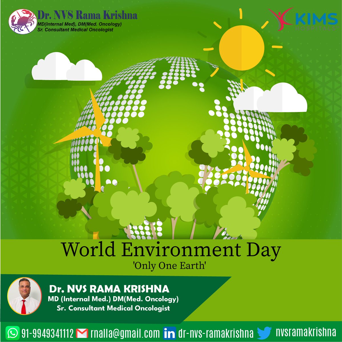 Every year on June 5th, World Environment Day, also known as Eco Day, is observed to emphasize the value of Mother Nature. #environment #nature #climatechange #ecofriendly #cancer #oncology    #oncology #prostatecancer #vulvarcancer #chemo #drnvsramakrishna #MedicalOncologist