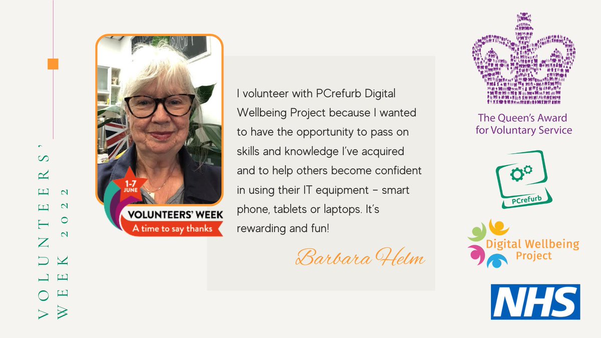 It’s rewarding and fun! - Why I volunteer
“I wanted to have the opportunity to pass on skills and knowledge I’ve acquired and to help others become confident.” Read her story in full
facebook.com/digitalwellbei… 
#VolunteersWeek #FixTheDigitalDivide #volunteer #Tameside #Glossop