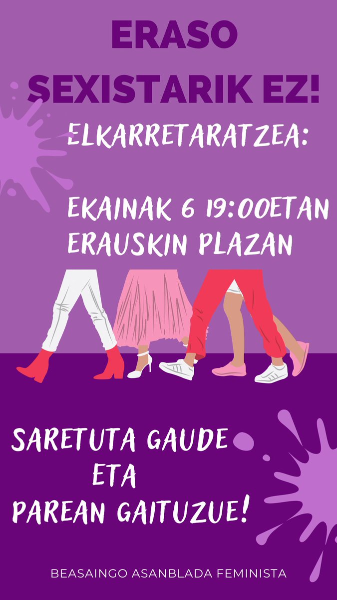 📢Gaur arratsaldean kalera irtengo gara larunbateko bortxaketa salatzeko. Beasaingo Asanblada Feministak deitutako elkarretaratzean izango gara gaur 19:00etan, ez dugulako eraso sexistarik onartzen!

SARETUTA GAUDE ETA PAREAN GAITUZUE!‼️🔥