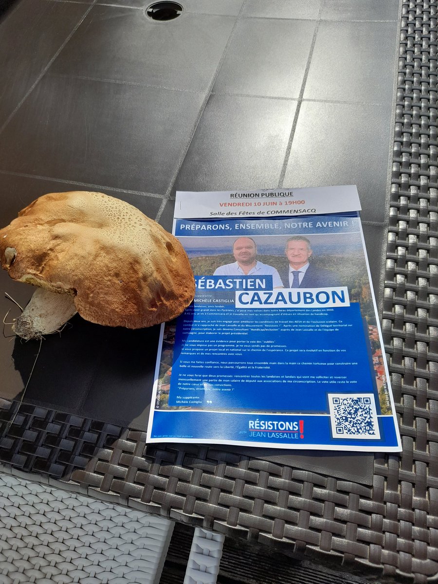 S_Cazaubon's tweet photo. Tractage dans les boîtes aux lettres de Commensacq, pour la réunion publique du 10 Juin.
Mère Nature me félicite à sa façon avec ce magnifique cèpe.

"Préparons, ensemble, notre avenir !"

@ResistonsL

#legislatives2022 #leslandes https://t.co/lnpTqjH5rz