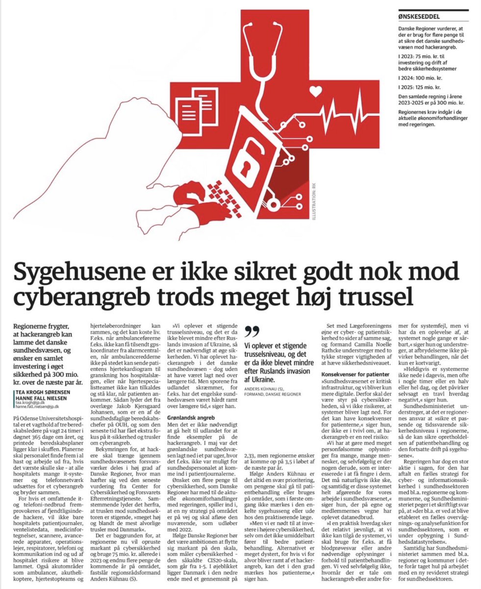 Camilla Rathcke (@camilla_rathcke) on Twitter photo Cybertruslen mod sundhedsvæsenet er reel - den udfordrer både personfølsomme data og en travl hverdag med patientbehandling, hvor alle systemer skal fungere optimalt - og begge dele udfordrer patientsikkerheden <a href="/NWammen/">Nicolai Wammen</a> <a href="/Heunicke/">Magnus Heunicke</a> <a href="/AndersKuhnau/">Anders Kühnau</a> #ØA23 #sundpol #dkpol Cybertruslen mod sundhedsvæsenet er reel - den udfordrer både personfølsomme data og en travl hverdag med patientbehandling, hvor alle systemer skal fungere optimalt - og begge dele udfordrer patientsikkerheden <a href="/NWammen/">Nicolai Wammen</a> <a href="/Heunicke/">Magnus Heunicke</a> <a href="/AndersKuhnau/">Anders Kühnau</a> #ØA23 #sundpol #dkpol
