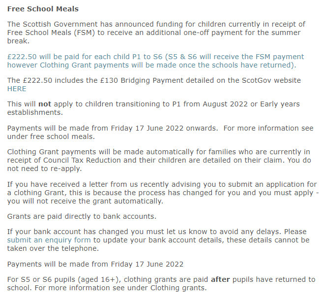 Glasgow City Parents Group (GCPG) on Twitter "Additional FSM payment
