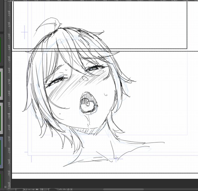 たまには下書きの進捗おキスシーン、でもこういうシーン真正面にして目線こっち向かせるか迷ったよね 