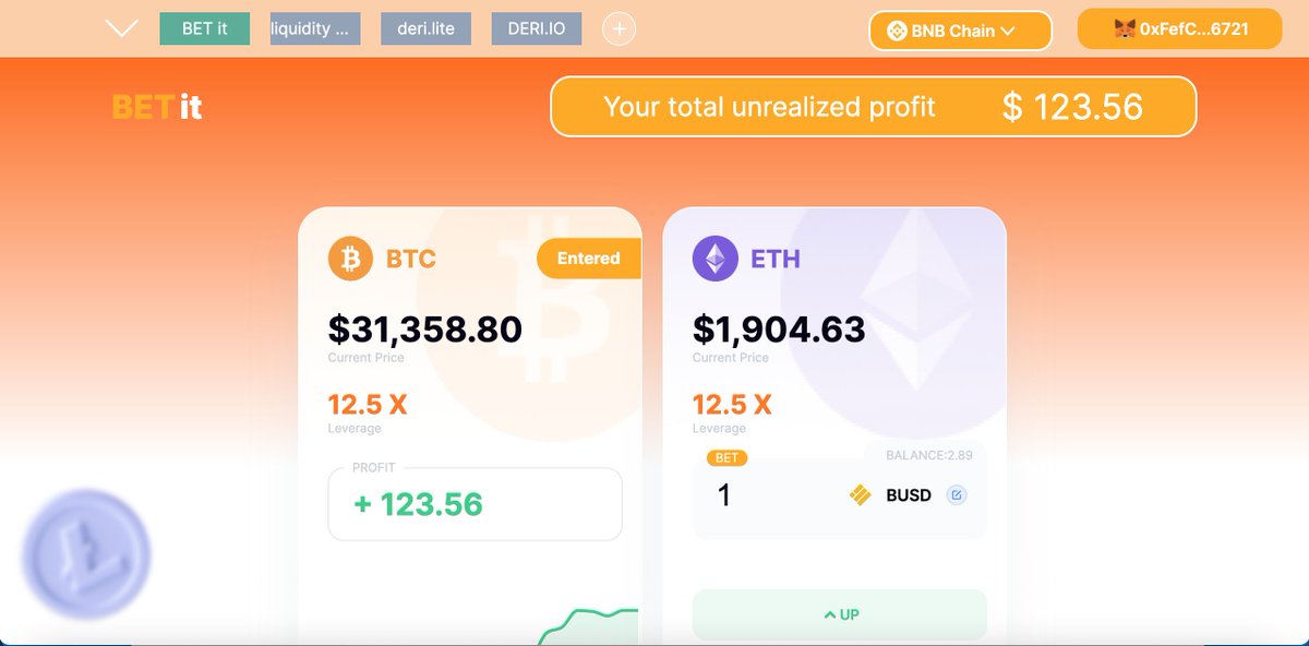 DeriProtocol's tweet photo. #TradeMonday
Havenโt tried the โBET itโ built by our amazing community developers?
Have fun now https://t.co/S68iXxnyey https://t.co/YxlBMOMZ0P