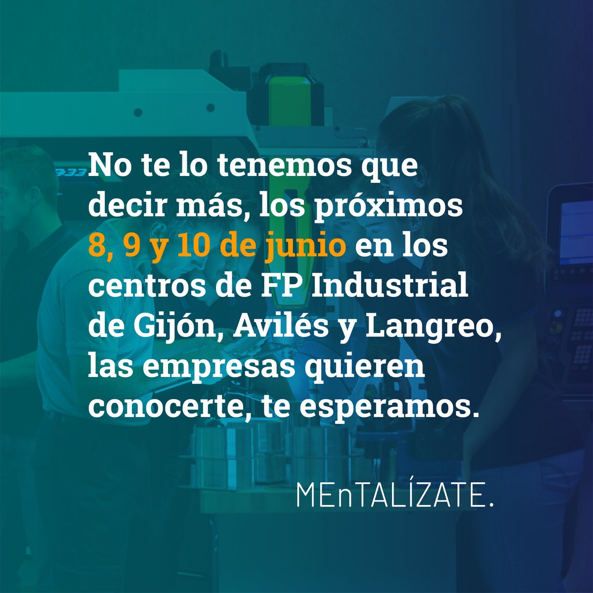 FEMETALAstur's tweet photo. #MEnTALÍZATE
PREPÁTATE PARA LA #FeriaFPindustrial‼️
🔵🟠No te lo tenemos que decir más, los próximos 8, 9 y 10 de junio en los centros de FP Industrial de Gijón, Avilés y Langreo, las empresas quieren conocerte, te esperamos.
#FPindustrial #FPiAsturias
@consejofpastur #fpiRED https://t.co/XM3ym3u1ZV