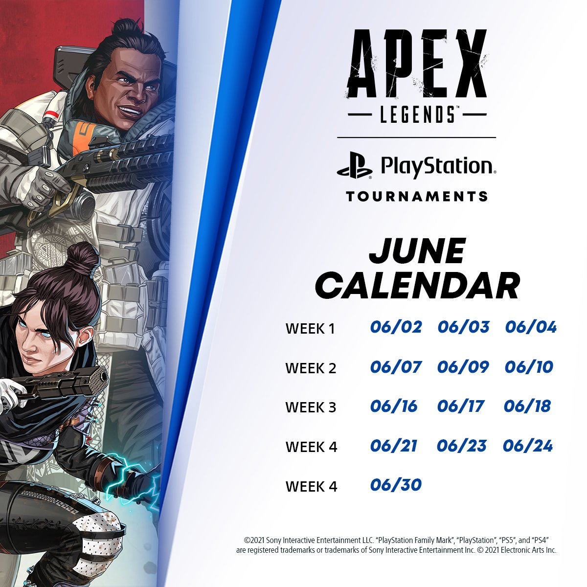 Another month full of gaming and competition? We know you like it. Here's a look at the days you can compete in the PlayStation Tournaments Open Series.

It's for everyone. Give it a shot - maybe you can win? 😏
Get your team together and sign up now here: esl.gg/ApexLegends_PS4