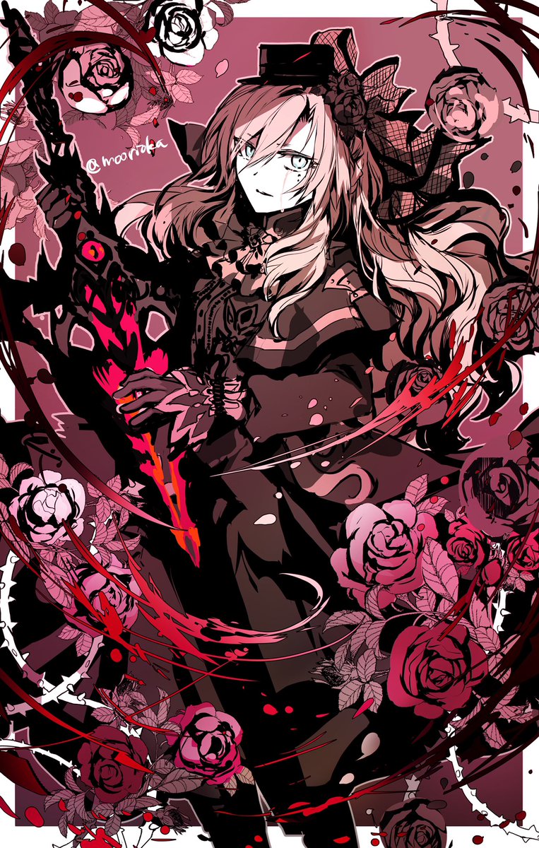 1girl flower dress black dress weapon rose sword  illustration images