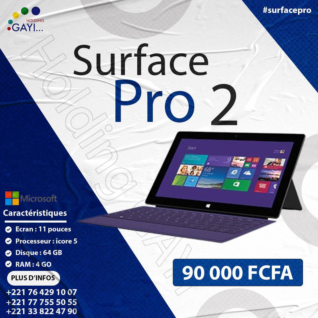 HoldingGayi's tweet image. Surface Pro 2 disponible !

➡️ 64 GB, 4gb, i5 : 95000
➡️ 128gb, 4gb, i5 : 100000
➡️  256gb, 4gb, i5 : 125000

Taille de l&apos;écran : 11 pouces

#holdinggayi 
#surfacepro2 
#venteenlignedakar