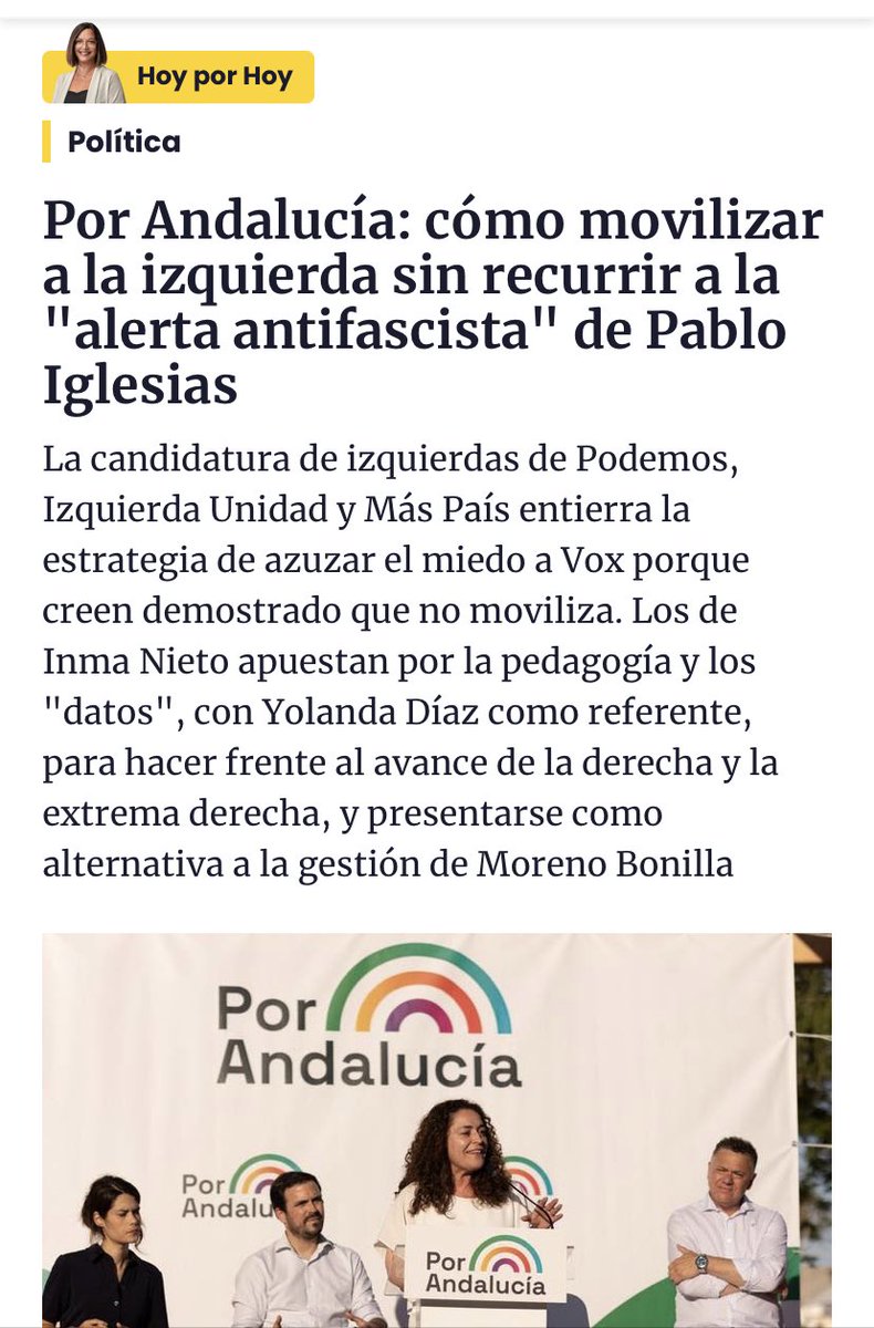 PabloIglesias's tweet photo. Cómo meterme con calazador en titulares sobre Andalucía... Por favor señoras, suéltenme el brazo, que yo solo hago un podcast… 🤷🏽‍♂️ https://t.co/mn5Eg7LU8k