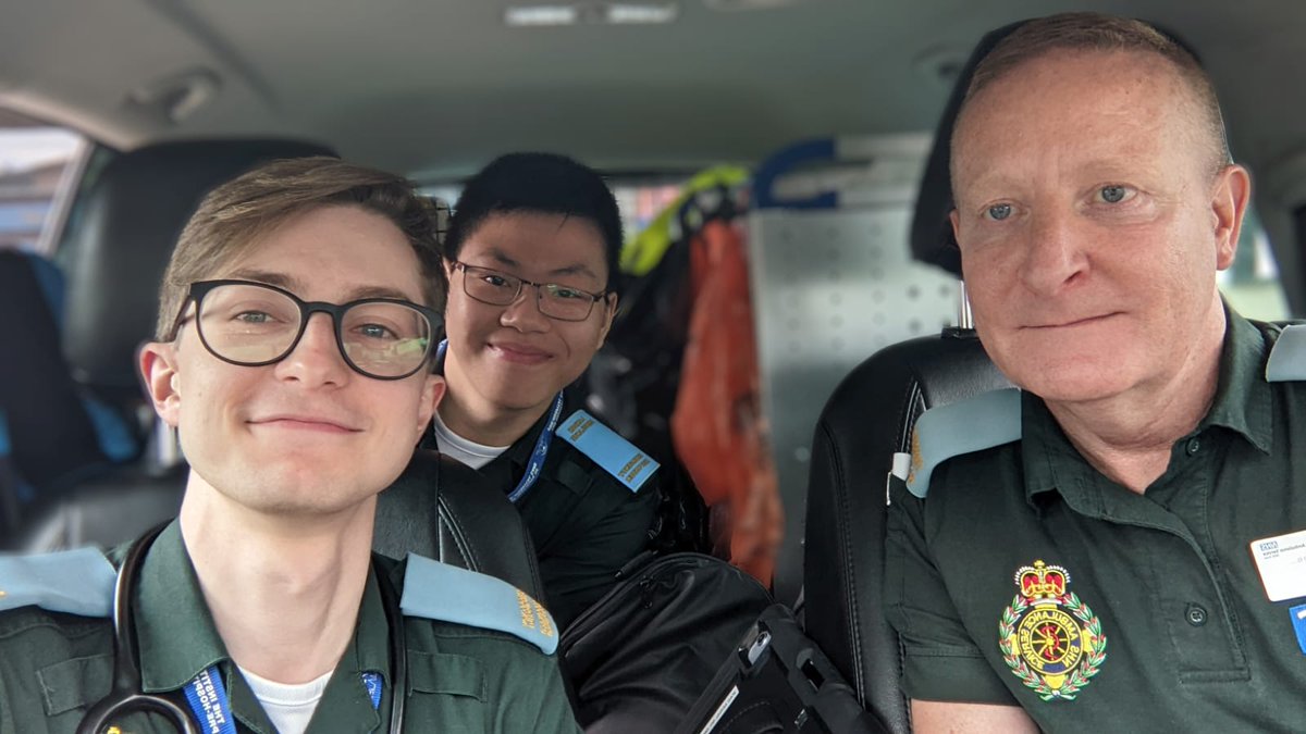 Volunteer Emergency Responders Benji, Ka Jun and Tony (from left to right), on their shift in Croydon giving their time to help Londoners in need. #VolunteersWeek2022