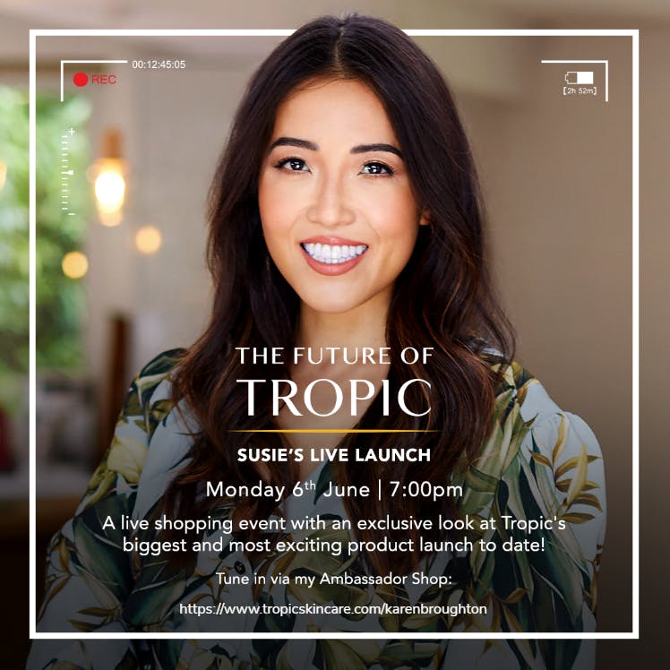 The day has arrived! Our website will be live from 12pm showing the new and improved products! Listen in to Susie's Live Launch tonight at 7pm via my website link! tropicskincare.com/karenbroughton 🌴