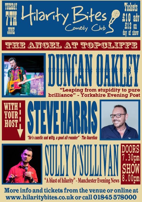 ‼️Upcoming Reminder‼️                           

📅 Tuesday 7th June 2022 📅

🤣 Comedy Night 🤣

🚪 Doors Open 7:30pm 🚪

🎤 Show Commences 8pm 🎤

Tickets available from hilaritybites.co.uk or by calling The Angel at Topcliffe on 01845 578000