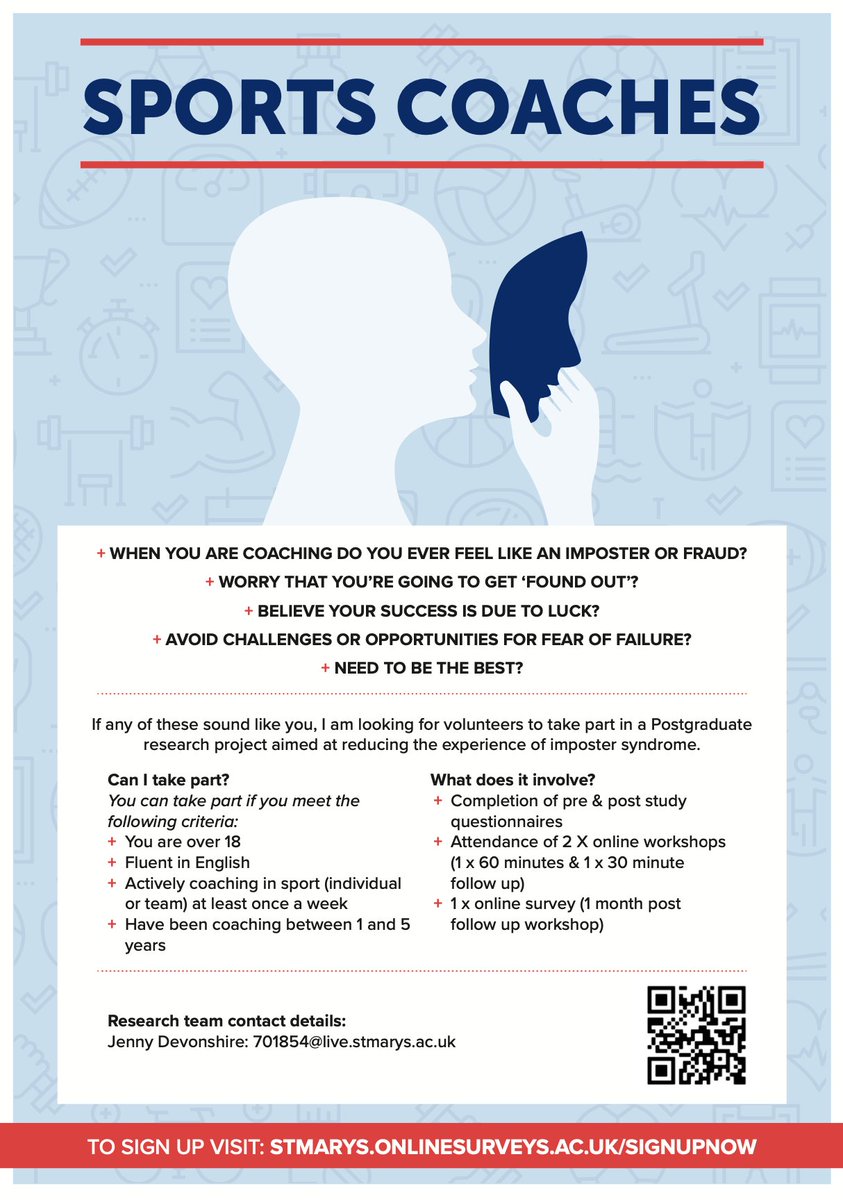Pause2perform's tweet photo. Are you a sport coach relatively new to coaching? Are you sometimes doubting your abilities? I am recruiting participants to take part in two online workshops on imposter syndrome. You can read more and sign up ⬇️
https://t.co/JFpTkjkL5D
#coaching #sportcoach #impostersyndrome https://t.co/yereFotsHd