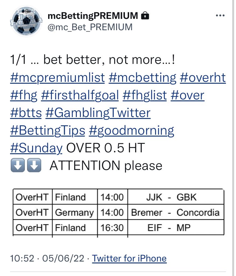 BettingMc's tweet photo. Yesterday 3 out of 3! #mcpremiumlist
β
β
β
ππ¨π¦π π’π§ @mc_Bet_PREMIUM, ππβ¬ π¨π§π ππ’π¦π (ππ¨π« π₯π’ππ). ππ« π βοΈ ππ¨π« ππ πππ²π¬. https://t.co/oo4Hr8JovG
#mcbetting #overHT #BetBetterNotMore #GamblingTwitter #bettingtips https://t.co/bnqKuEkxlc