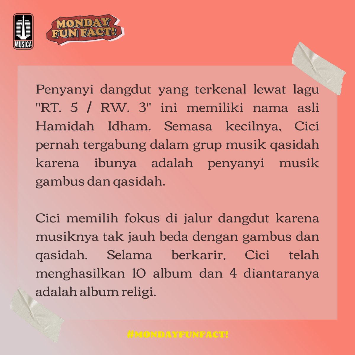 musicaklasik_id's tweet photo. #MondayFunFact hadir kembali!
Hari ini kita bahas fakta menarik tentang @cici_faramida yuk!
Geser untuk infonya ya ๐๐ป
Jangan lupa untuk dengarkan selalu #LagoeLegendMusica di seluruh Digital Streaming Platform dan Youtube Channel Musica Klasik, Musica Studios dan Musica Karaoke https://t.co/ZqUeXBTAj4