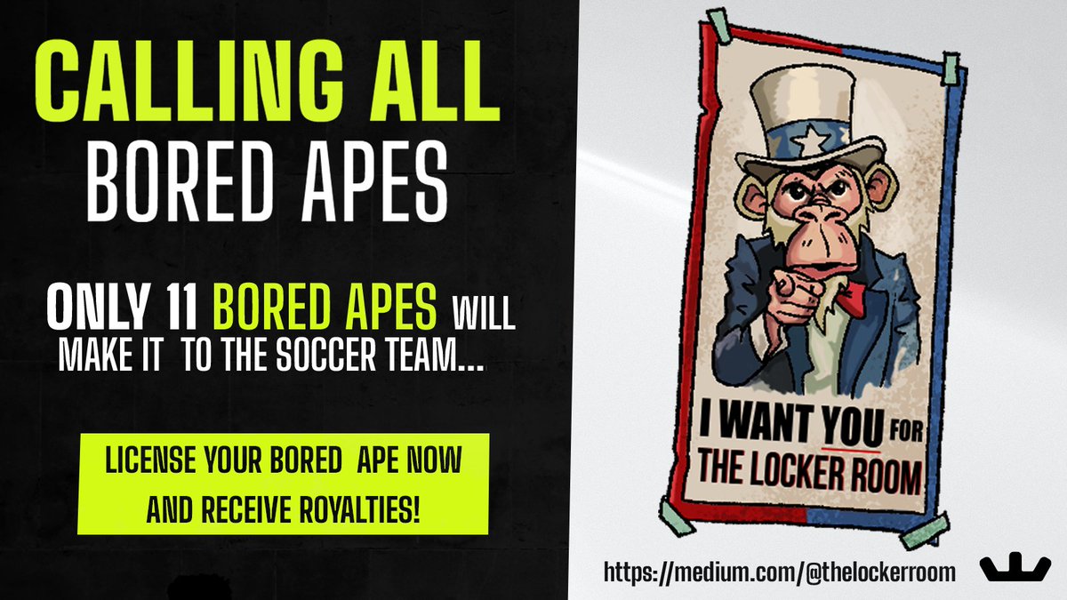 TLR_LockerRoom's tweet photo. Calling all @BoredApeYC holders! Does your #BAYC have what it takes to become the next @neymarjr? If the answer is yes! We want to license your #BoredApe to make derivatives #soccer players and you will receive part of future royalties! 
How to 👇
https://t.co/USiiP5mEm7
#NFT https://t.co/4h7p3JTqN7