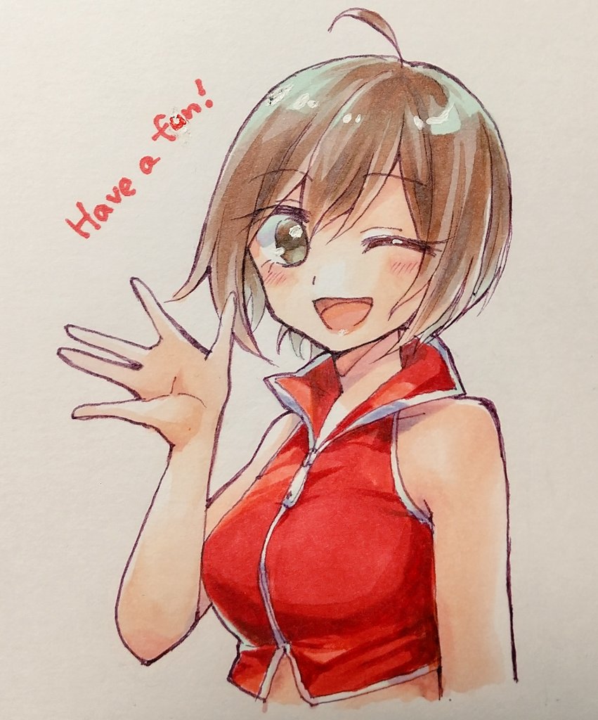 meiko (vocaloid) 1girl brown hair one eye closed solo upper body short hair smile  illustration images