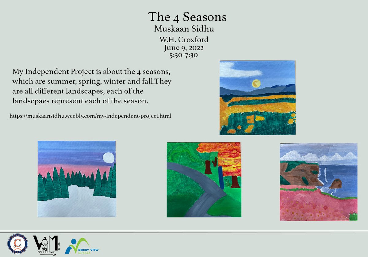 The VAM Academy <a href="/WHCroxford/">WHCroxford</a> would like to share work from artists Muskaan, Keira and Sammy as they l explore themes of Buddhism, the seasons and Pokemon. Join us on Thursday, June 9th between 5:30 and 7:30pm to enjoy all of the amazing artwork.